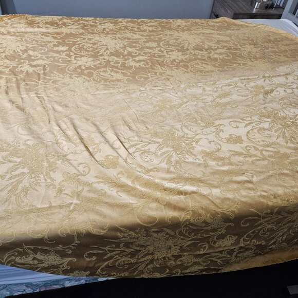 Vintage Gold Floral Damask Tablecloth 91" Square Elegant Scroll Satin Baroque De - Picture 2 of 5